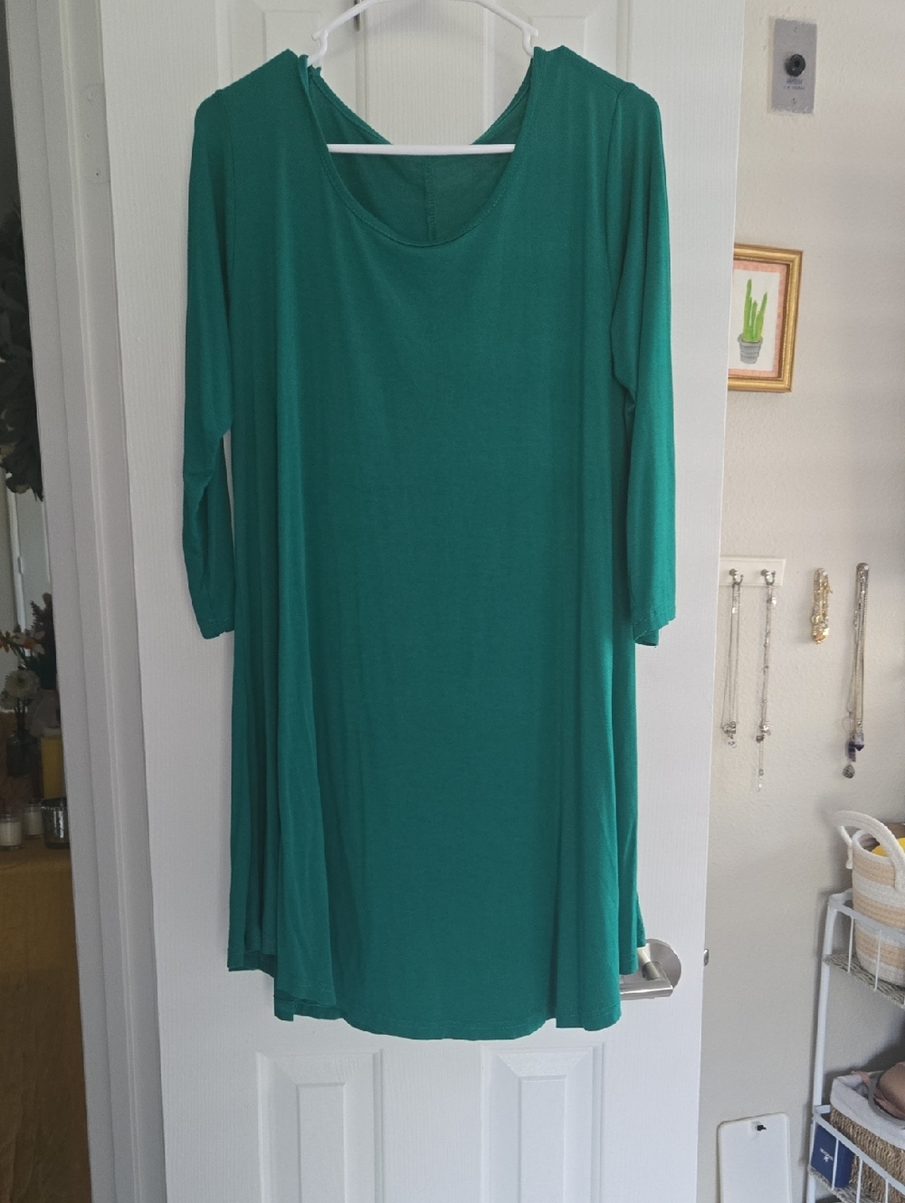 Easywear Green Asymmetrical Scoop-Neck Dress- Lg